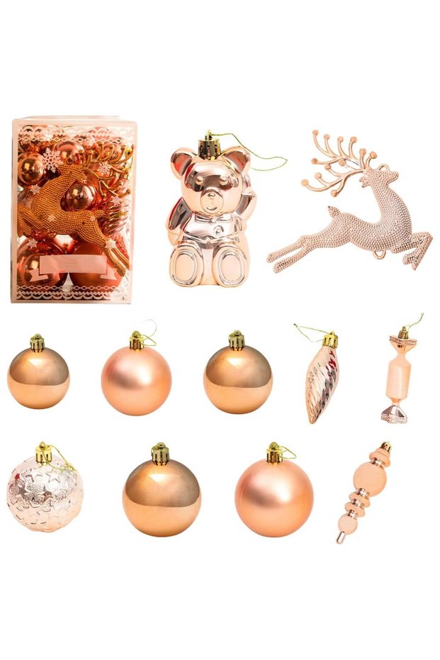 30pcs Balls Ornaments,Shatterproof Tree Hanging Balls,Glitter Plastic Tree Baubles,Balls Set for Decorate Trees/Wedding/Home Party/Holiday (Rose Gold)