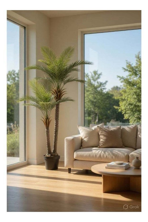 Palm Tree 2 trunk 180 cm (5.91 ft) Tall Artificial Tree with Pot | Floor Plant with Lifelike Design & Texture - Green | Decorative Indoor Tree for Home, Living Room, Study & Office spaces