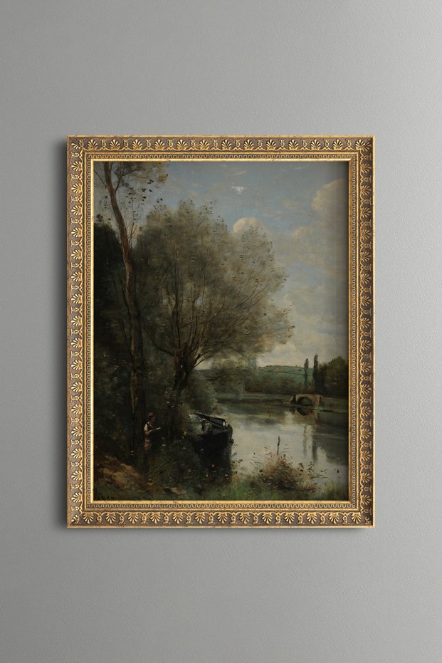 Trees Stretching Along the Canal - Vintage Patterned Painting - Fine Model