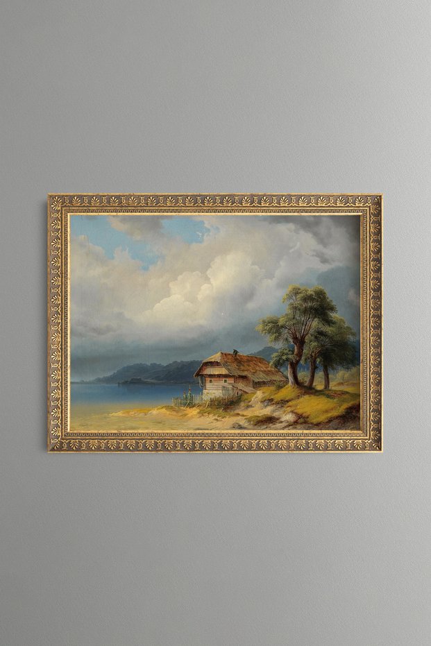 Cottage by the Lake - Vintage Patterned Painting - Fine Model