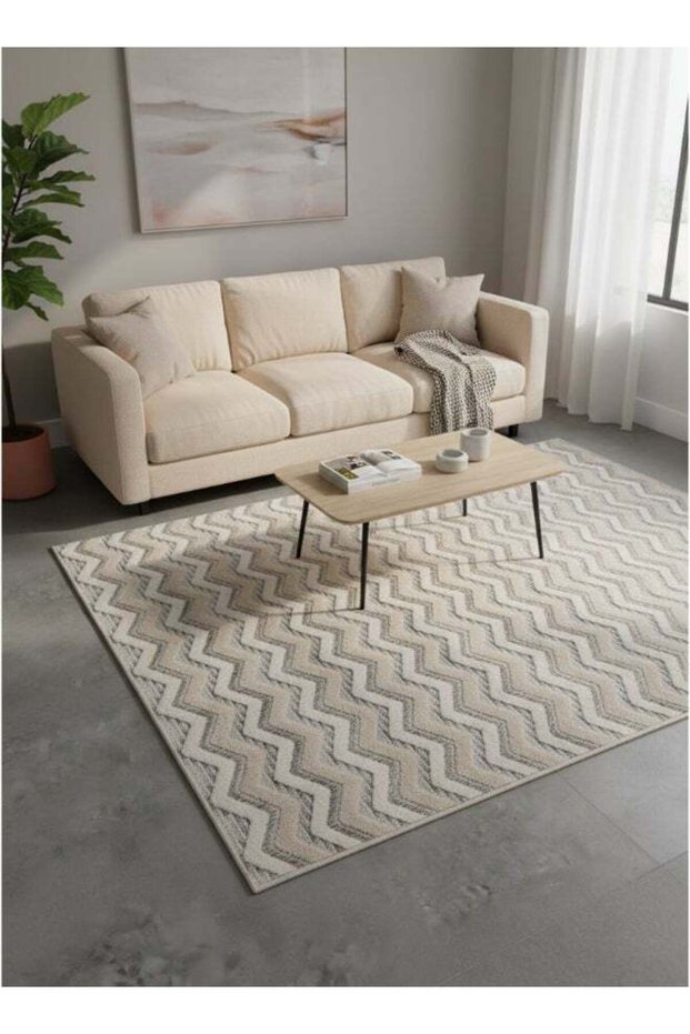 Carpet Rug Chevron Classic Design - Cream | Size - 160 x 230 cm - 5 x 7.5 ft | For Medium Sized Family room, Bedroom with queen beds, 4-6 seater Dinning area, Entry hallways & Foyers