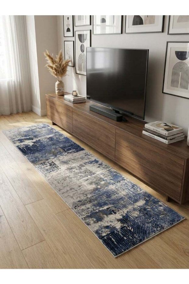 Carpet Rug Woven with Soft Texture |Velvet Luxe Design - Blu