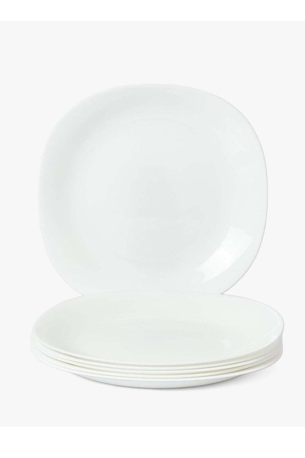 11 inch Large Dinner Plate Set of 6, Lightweight Square Opal