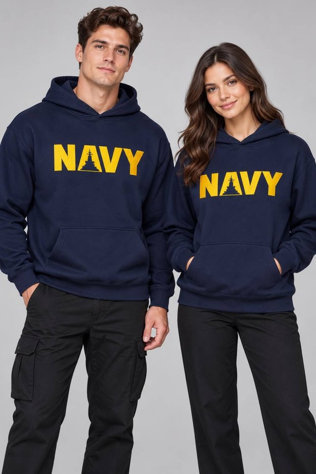 Men's Half-Zip Fleece Sweatshirt Navy Blue with Yellow Text Detail