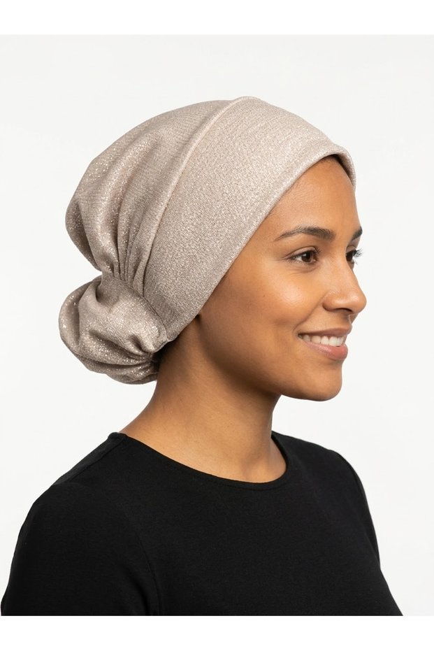 Cotton Beige Ready-To-Wear Turban with Button, Suitable for Hijab, Medical Use