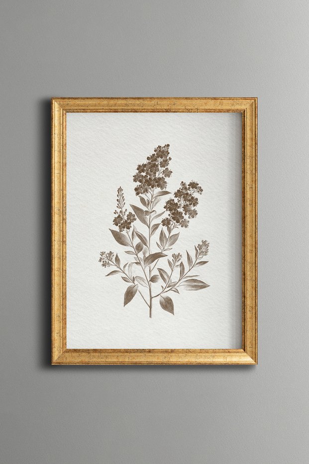 Floral Botanical Branch on Cream Background - Vintage Patterned Painting - Fine Model