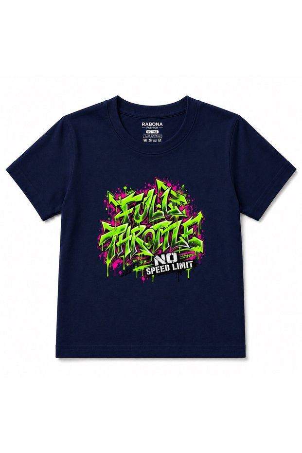 Full Throttle - No Speed Limit Neon Graffiti Kids Graphic T-Shirt