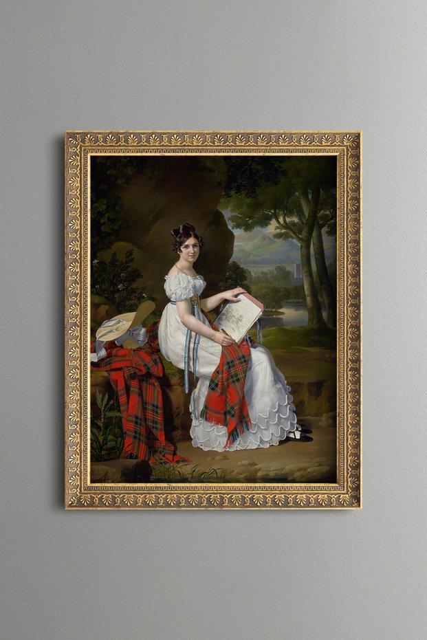 Woman in White Dress - Vintage Patterned Painting - Slim Model