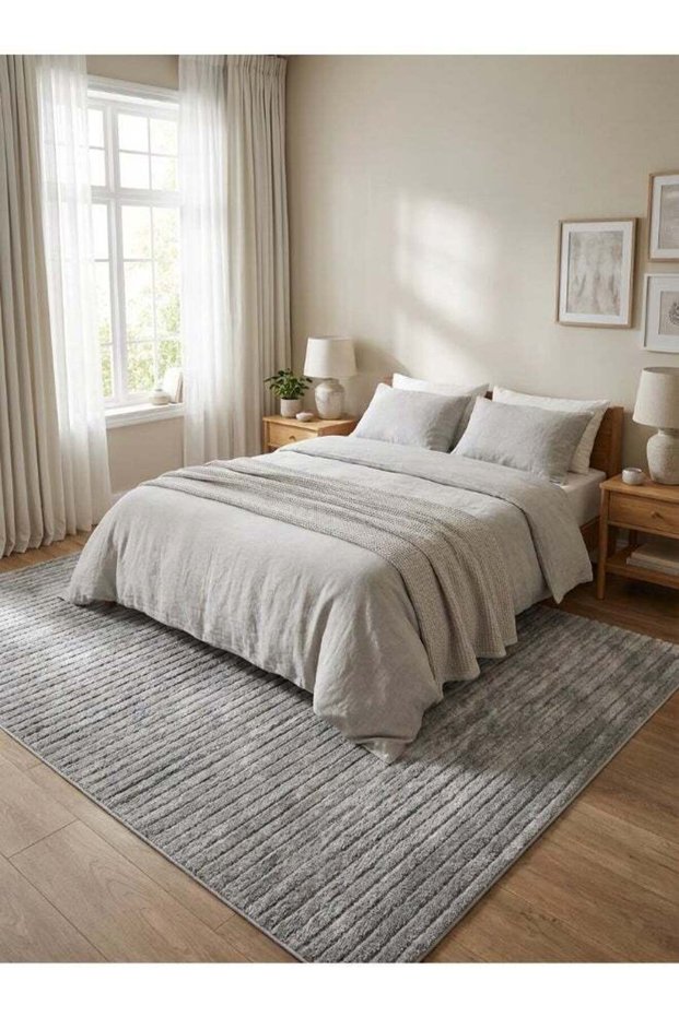 Carpet Shaggy Rugs with Soft Texture, Color - Grey, Size - 160x230 cm - 5x7.5 ft, Design - Rocco Stripes