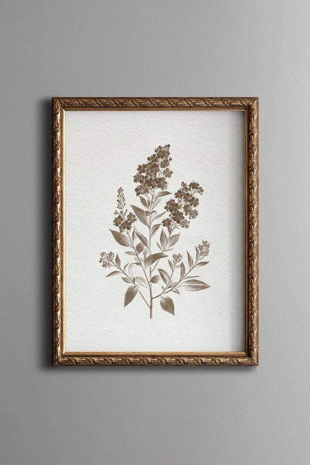 Floral Botanical Branch on Cream Background - Vintage Patterned Painting - Fine Model