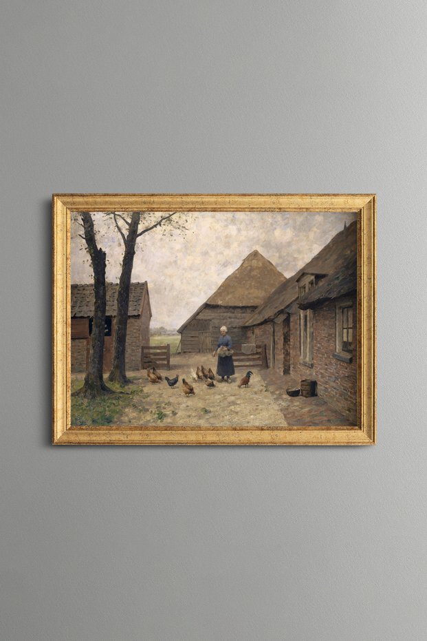 Saz Roofed Houses in the Village - Vintage Patterned Painting - Fine Model