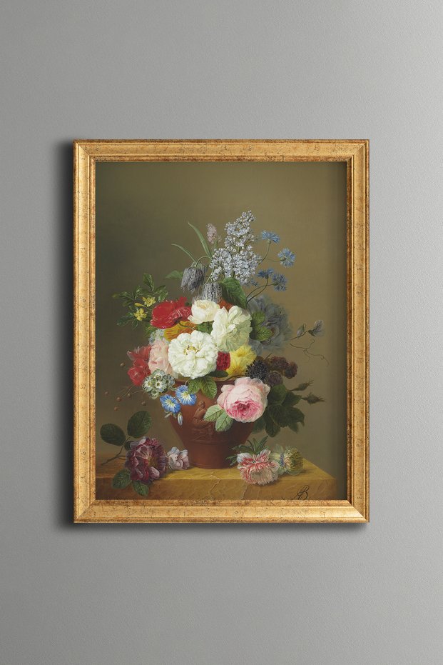Spring Bouquet in a Vase on a Green Background - Vintage Patterned Painting - Fine Model