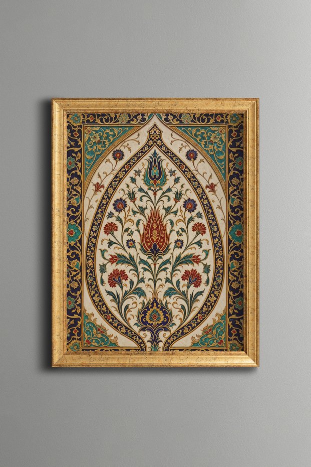 Arched Patterned Tulip and Flower Motifs - Vintage Patterned Painting - Thin Model