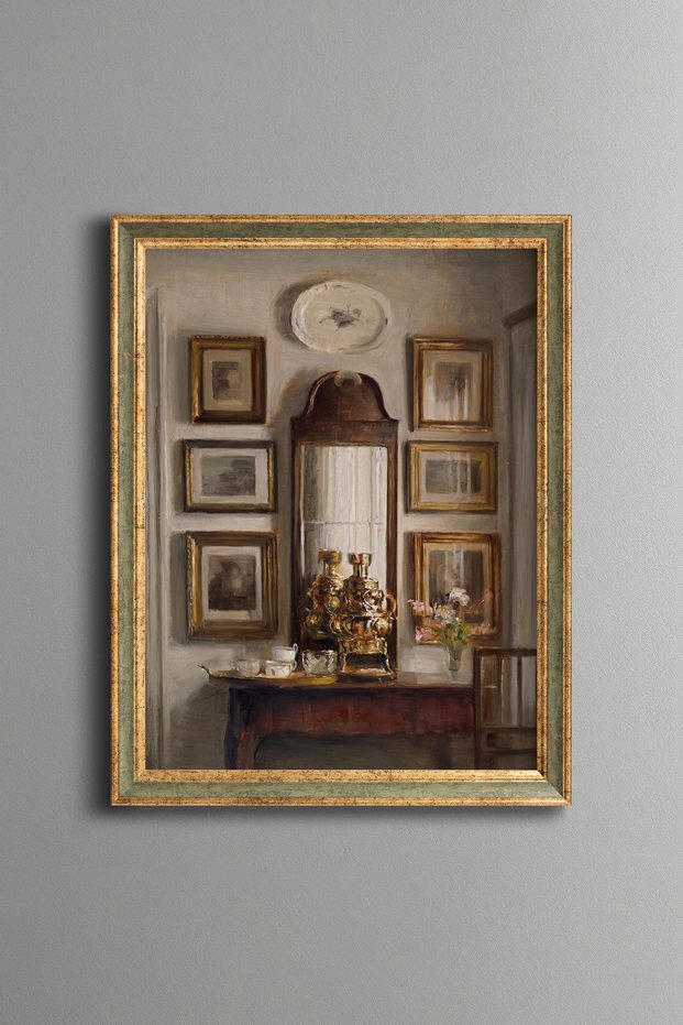 Antique Console under Wall Paintings - Vintage Patterned Painting - Slim Model