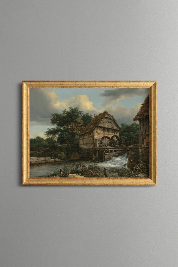 Old Water Mill by the River - Vintage Patterned Painting - Fine Model