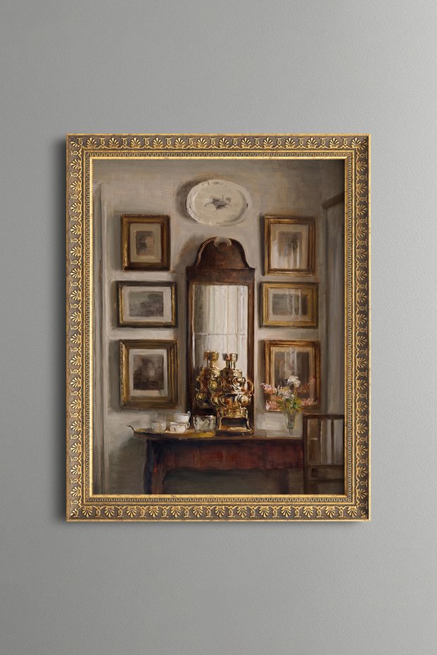 Antique Console under Wall Paintings - Vintage Patterned Painting - Slim Model