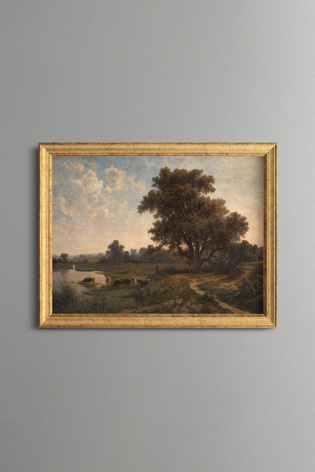 Country Life in the Shadow of the Great Tree - Vintage Patterned Painting - Fine Model