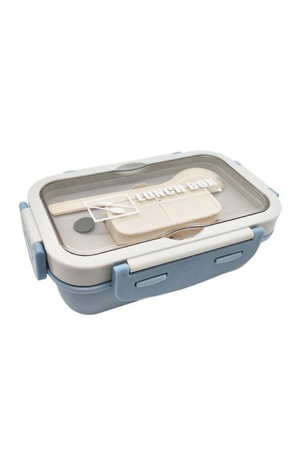 3 Compartment lunch box, 840 ml, 1 Small container and 1 Fork Heavy Plastic, BPA Free Food Grade, for School Kids, College and Outdoor - Blue