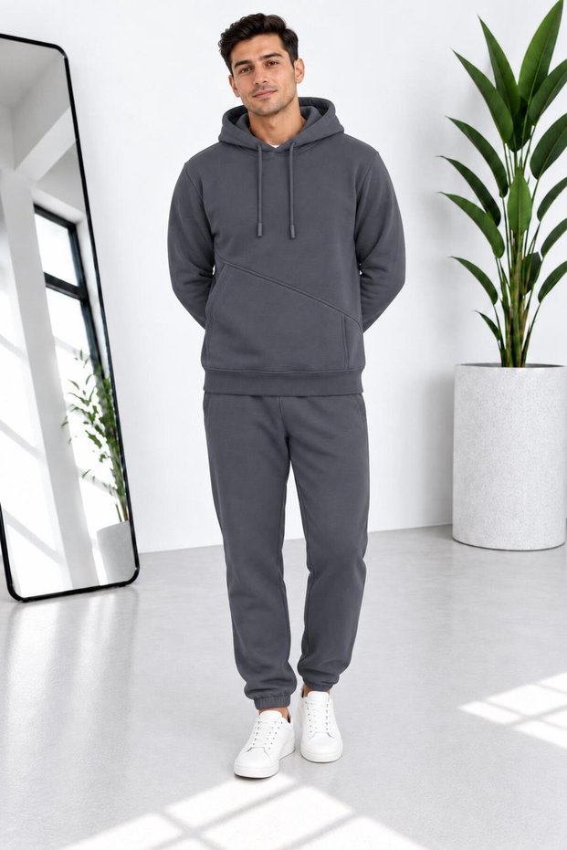 Men's Premium Quality 3-Thread Inner Ribbed Hooded Tracksuit Set