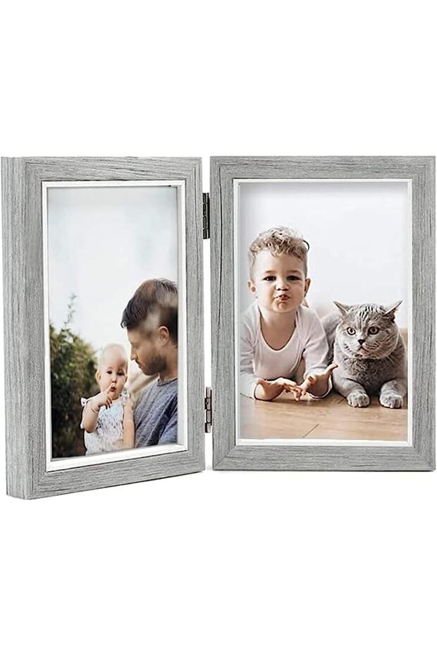 إطار صور، إطارات صور مقاس 5×7 بوصة، إطار صور مزدوج قابل للطي عموديًا، ديكور منزلي