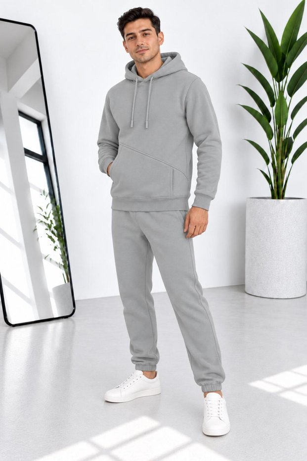 Men's Premium Quality 3-Thread Inner Ribbed Hooded Tracksuit Set