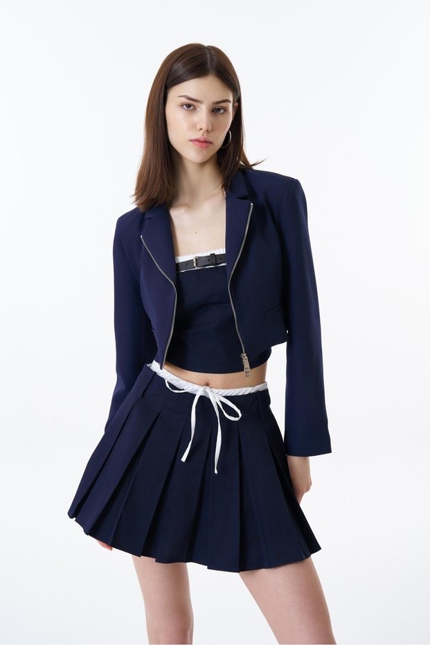 Front Zipper Crop Women's Jacket Ckt00119 Navy Blue