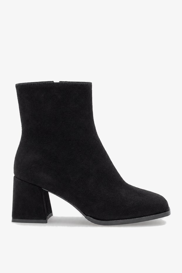 Women's Thick Heeled Square Toe Boots Lenas Black Suede