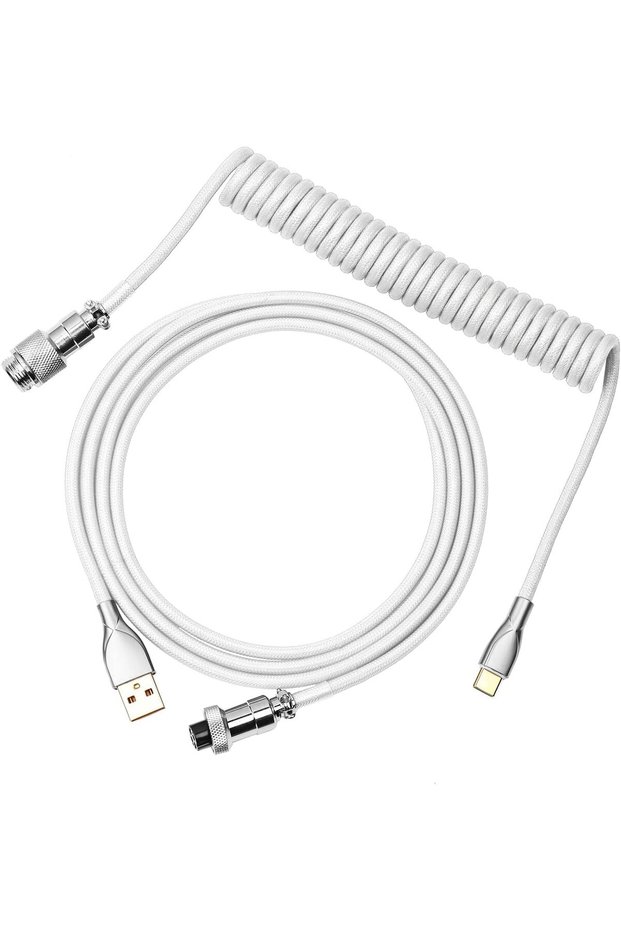 Pro Custom Coiled USB C Cable for Computer Keyboard,,Mechanical Keyboard Cable with Detachable Metal