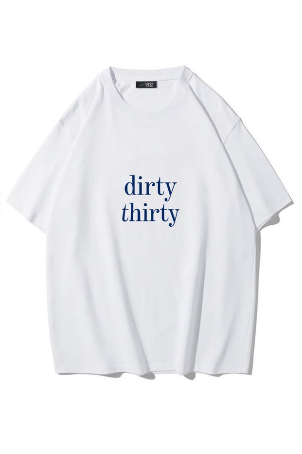Unisex Oversize Dirty Thirty (Navy Blue) T-Shirt White