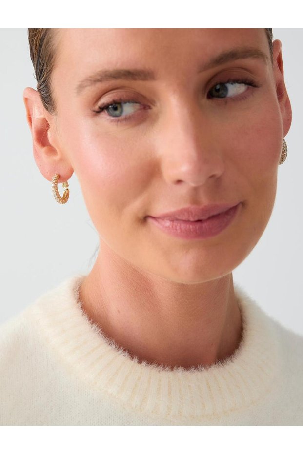 Gold Color 100% Brass Stone Curved Hoop Earrings