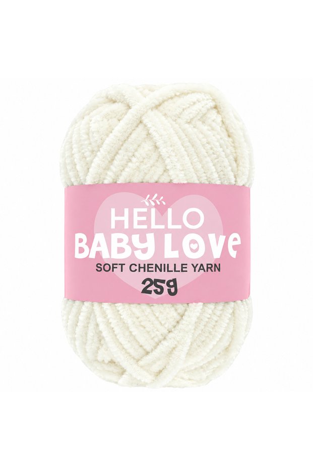 Baby Love 25 Gr Chenille Yarn 202 Ecru – Soft Plush Knitting Punch and Amigurumi Yarn