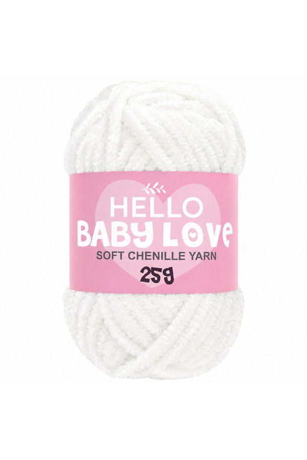 Baby Love 25 Gr Chenille Yarn 201 White – Soft Plush Knitting Punch and Amigurumi Yarn
