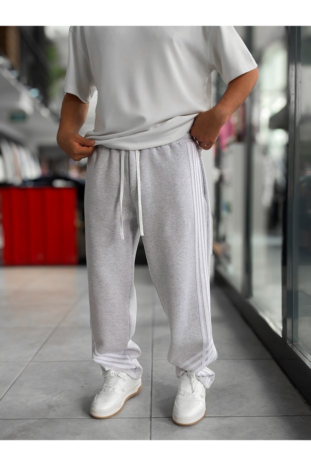 Light Gray Asymmetrical Striped Baggy Tracksuit Hm-