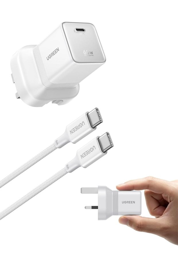 شاحن Nexode Air نوع C بقوة 65 واط مع كابل شحن سريع 100 واط، أبيض اللون