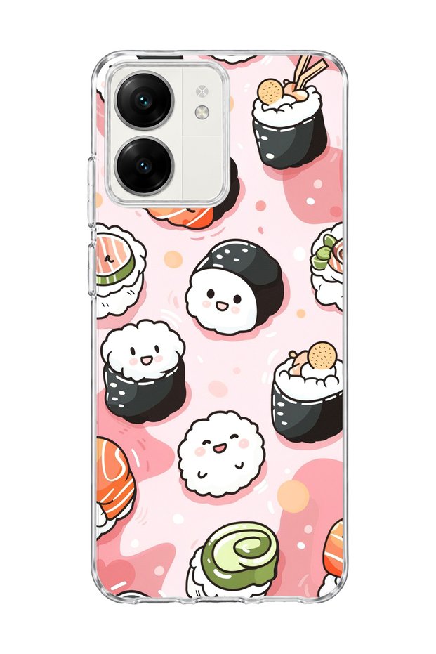 Redmi 13C Compatible Cute Sushi Printed Transparent Phone Case