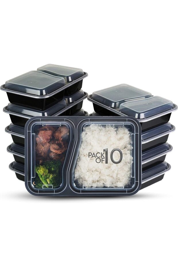 [10 Pack] food storage containers set -lunch box plastic -Meal Prep Containers 2 compartment Storage