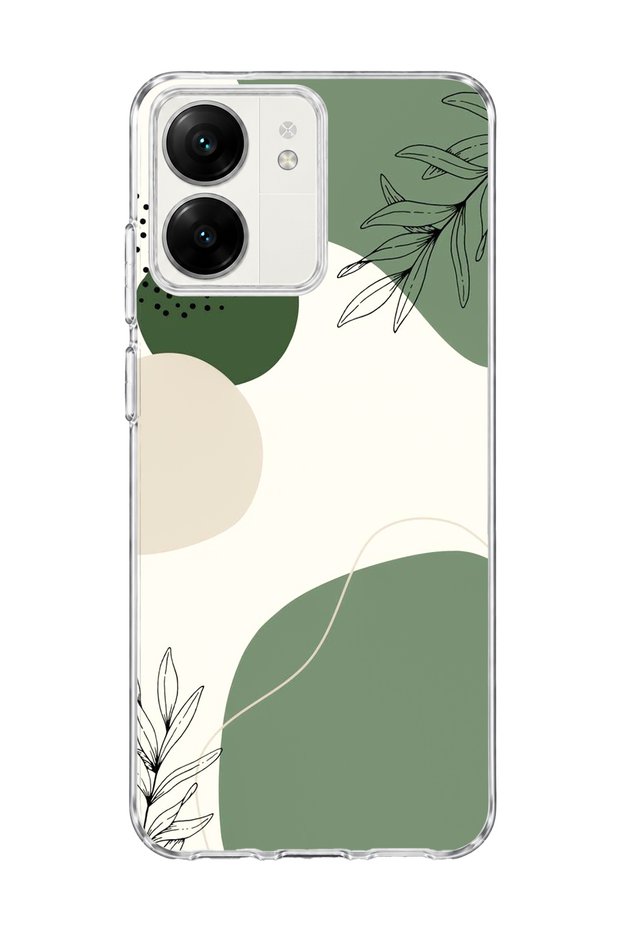 Redmi 13C Compatible Green Abstract Leaf Printed Transparent Phone Case