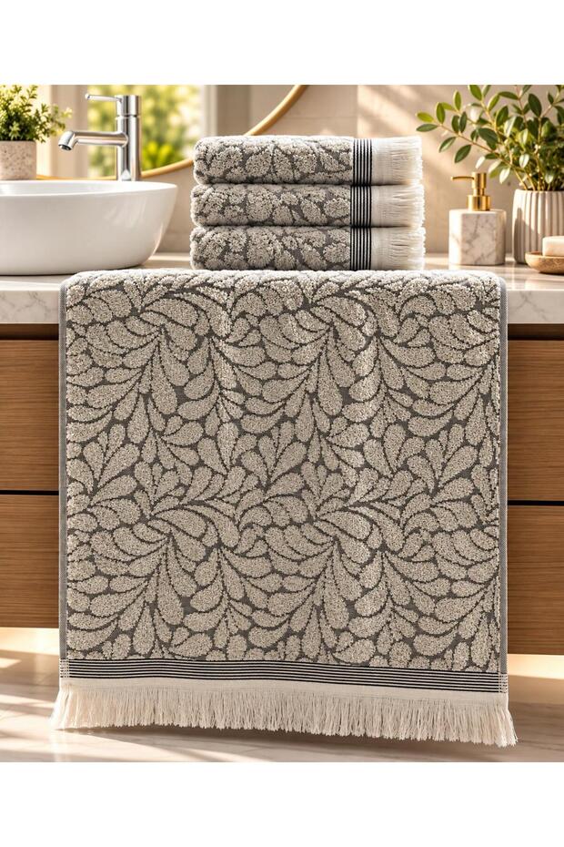 50X90 Authentic 100% Cotton Leaf Pattern Fringed Hand and Face Towel