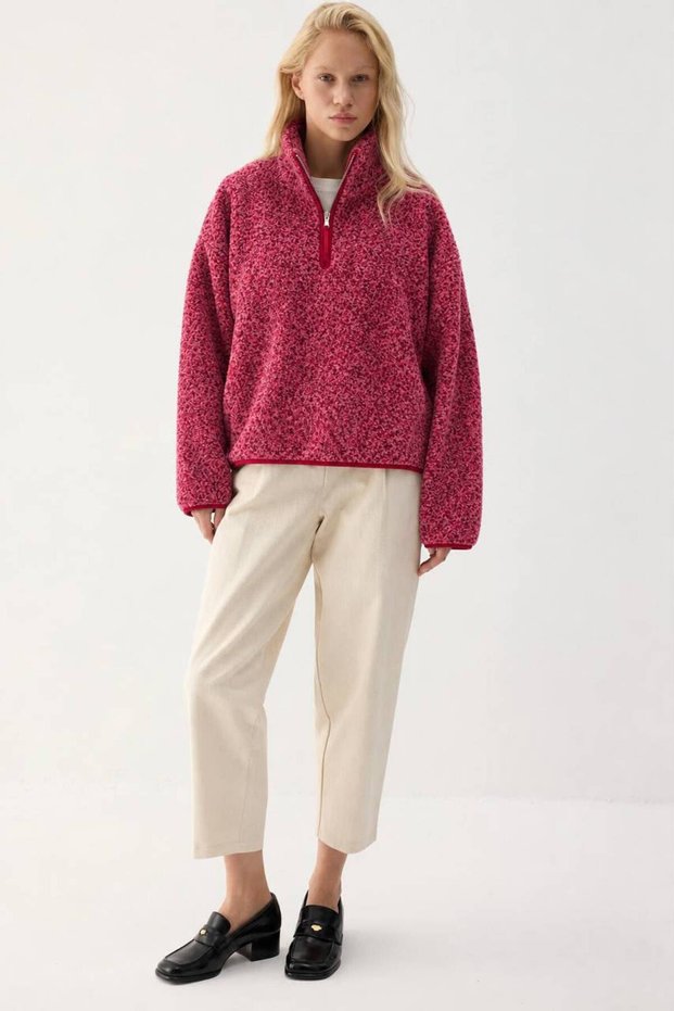 Women's Pink Half-Zip Fleece Sweatshirt