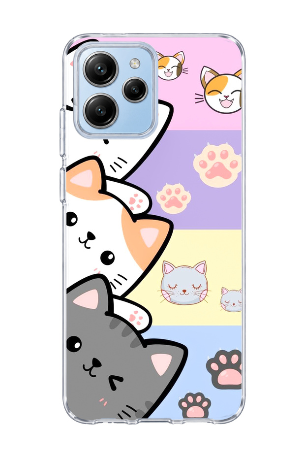 Poco M6 Pro 5g Compatible Cute Cats Pastel Printed Transparent Phone Case