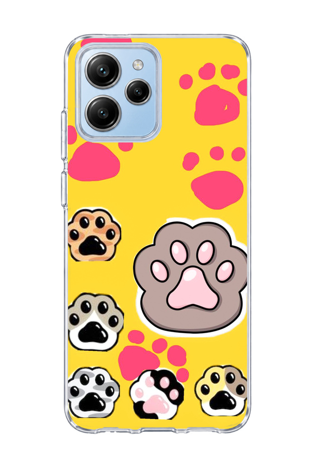 Poco M6 Pro 5g Compatible Colorful Paw Yellow Printed Transparent Phone Case