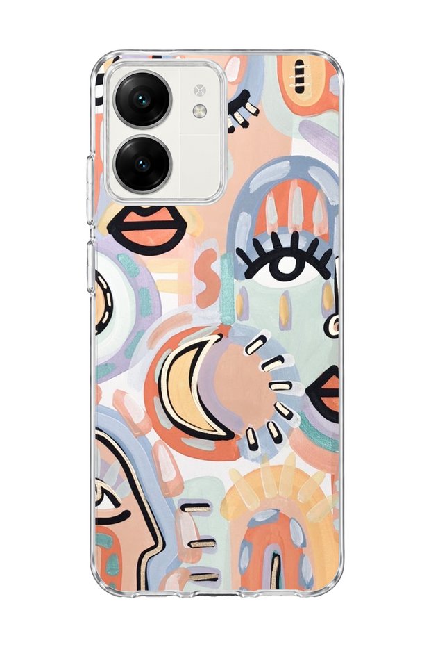 Redmi 13C Compatible Abstract Face and Eye Printed Transparent Phone Case