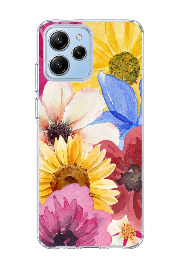 Redmi 12 Compatible Sunflower Watercolor Printed Transparent Phone Case