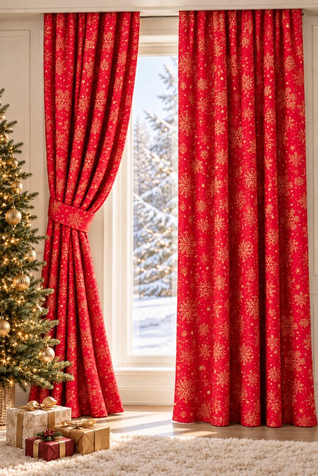 Premium Vintage Gingham Pattern Water Repellent Durable Background Curtain Suitable for Christmas and New Year Decoration