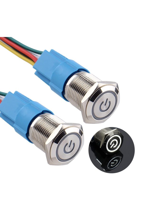 2pcs 16mm Metal Waterproof Anti-Vandal Latching Push Button Switch Silver Shell with Socket, 12V-24V