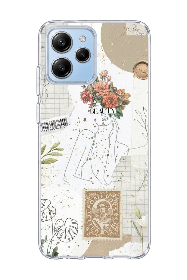Poco M6 Pro 5g Compatible Flower Headed Woman Collage Printed Transparent Phone Case