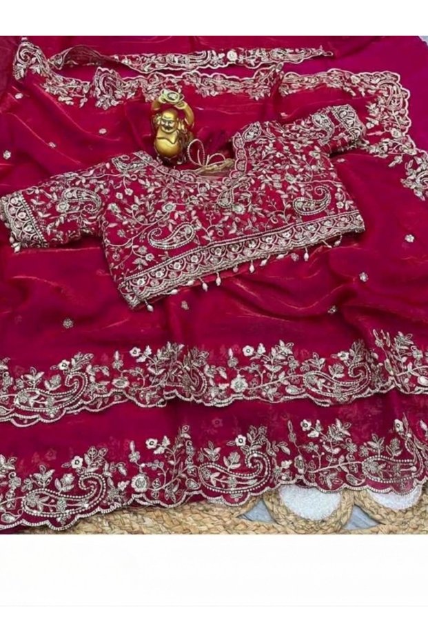 Pink Fendy Satin Designer Party-Wear Saree - KTS101474 | Pink