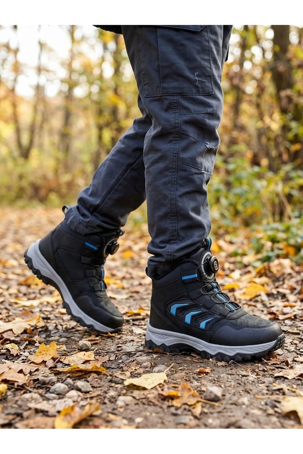 Boy's Mechanism Lace-Up Fur Lined Non-Slip Sole Winter Boots