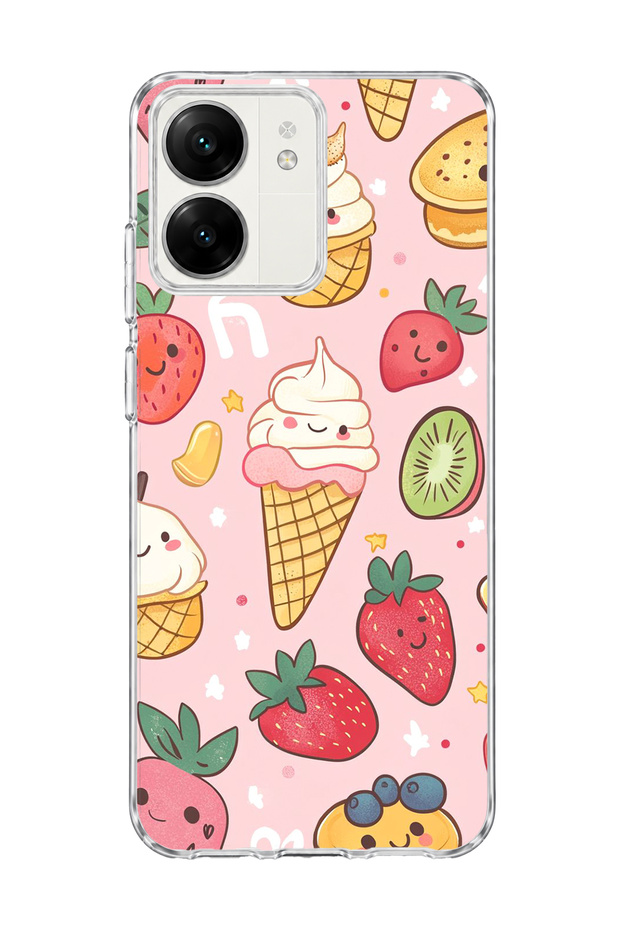Redmi 13C Compatible Ice Cream Strawberry Pink Printed Transparent Phone Case