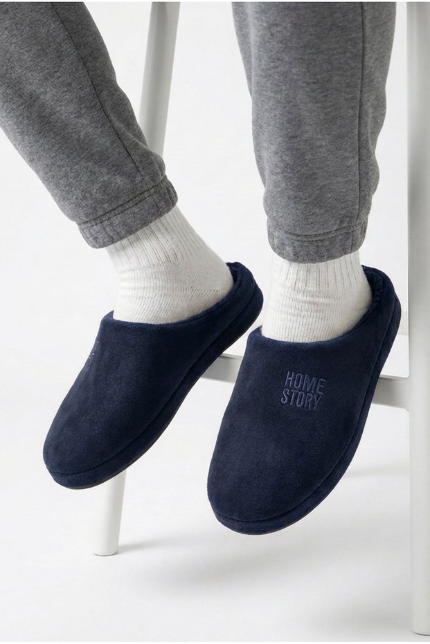 Men's Suede Textured House Slippers Closed Toe Open Back Soft Plush Winter Comfortable Slippers